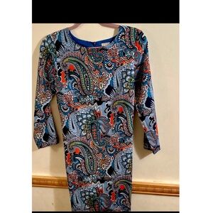 J.Crew Jules Moonglow Shift Dress Paisley 3/4 Sleeve Pullover Women's Size 2